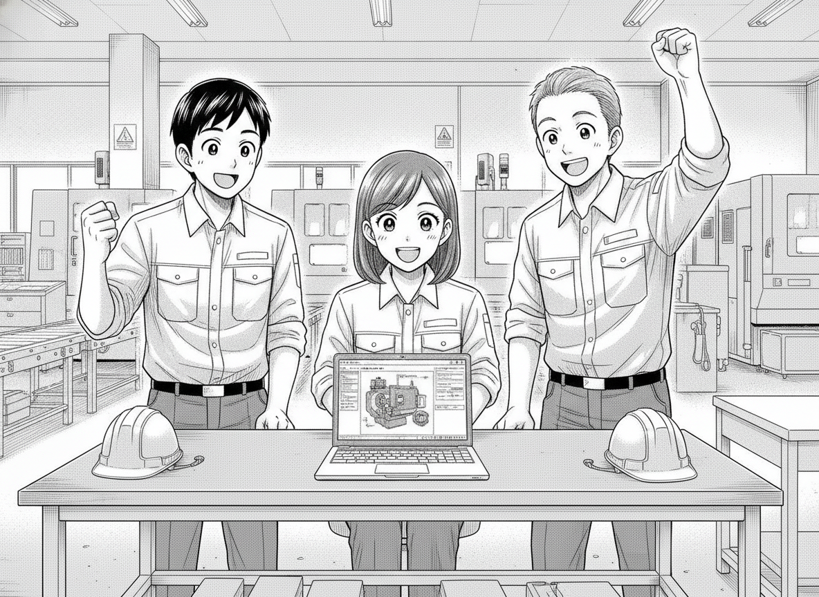 現場で自作ツールが動いて喜ぶ社員たち